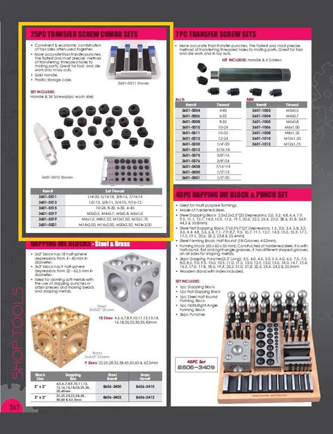 25 Piece Hole Transfer Screw Set For Quick No Brainer Accurate Hole Mapping With M6 X 1, M8 X 1.25, M10 X 1.5, M12 X 1.75 in packaging