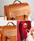 4 Pack Dope Rotatable D Rings For Purses And Handbags 360 Degree Swivel D Ring Kit on brown leather bag and strap