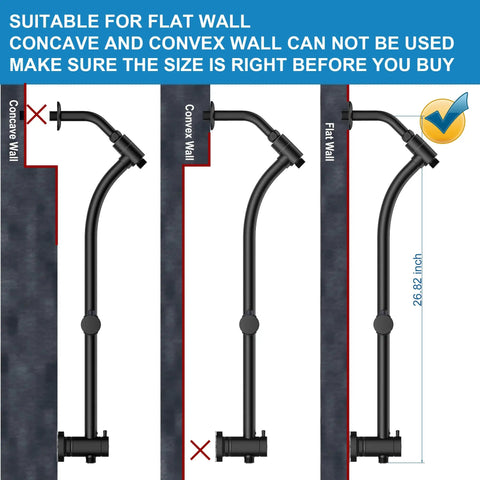 Diagram showing the Handheld Showerhead And Rain Shower Combo With 27.5 Inch Drill-Free Stainless Steel Slide Bar installation on flat wall.