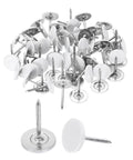 Grab and Go Upholstery Tacks Kit: 150 Pcs Decorative Furniture Nails Push Pins, 11mm x 17mm Flat Head Iron Finish for Sofas, Headboards, Chairs and DIY Projects, Easy Grip, Secure Hold, Vintage Look, white flat head push pins on a white background.