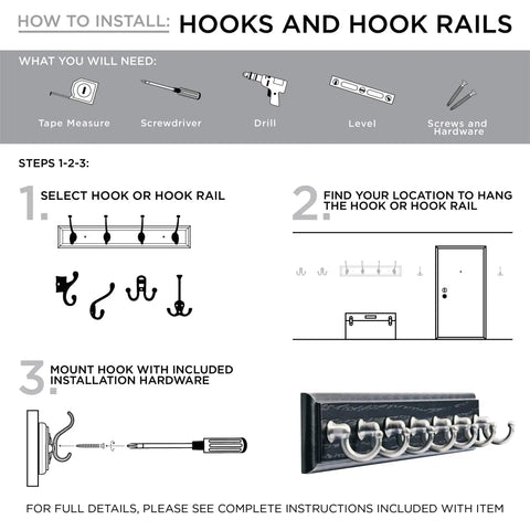 Installation guide for Black Wall Mount Key Rack With 7 Hooks For Hallway And Entry, 14 Inch Key Organizer Rail In Satin Nickel Finish