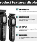Cordless Hair Clippers And Trimmer Set For Men With USB Rechargeable Power 10 Guide Combs LED Display Pro Grade Barber Kit For Home And Barbershop Quiet Fast Clipping Family Friendly Haircut Machine with LED display and USB charging