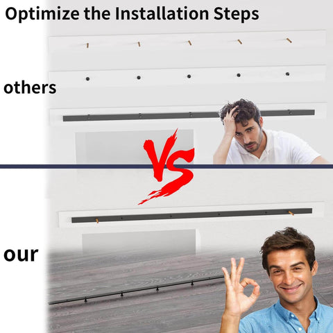 Comparison of installation steps for Heavy Duty Sliding Barn Door Hardware Kit, showing improved process with satisfied customer.