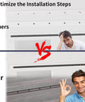 Comparison of door installation steps with frustrated and satisfied expressions