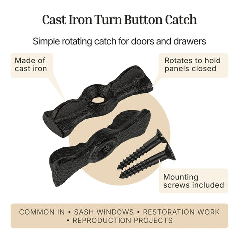 Built Like A Tank Cast Iron Turn Button Door Catch Pair For Flush Doors And Shutters Heavy Duty Furniture Hardware Solid Build Drawer Latch No Sweat Setup