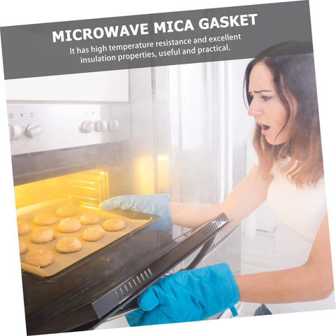 Woman using oven with Mica Insulation Sheets For Microwave Oven 10 Pack Heat Resistant Pads And Plates, Easy To Cut To Size.