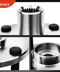 Close-up of front wheel bearing and hub assembly for Ford Focus 2000 to 2011 with 5-lug, pre-greased, easy install, bolt-on ready