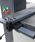 Heavy Duty 16 Inch Vertical Metal Cutting Bandsaw With 220V Single Phase Variable Speed Pro Grade Integrated Blade Welder And Grinder Tilting Cast Iron Table For Steel Aluminum And Plastic VS 1611, focus on table and control panel view.