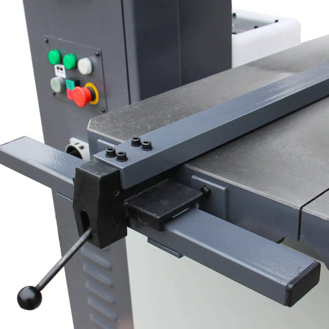 Heavy Duty 16 Inch Vertical Metal Cutting Bandsaw With 220V Single Phase Variable Speed Pro Grade Integrated Blade Welder And Grinder Tilting Cast Iron Table For Steel Aluminum And Plastic VS 1611, focus on table and control panel view.