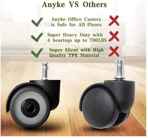 Heavy Duty Silent Rubber Castor Wheels Two Inch Five Piece Set Replacement Swivel Glides showcasing TPR material office chair casters.
