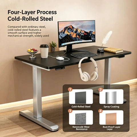 Heavy Duty Dual Motor Electric Standing Desk Adjustable Height Office Gaming Table Silent Lift Smooth Matte Finish Sturdy Steel Frame with monitor and accessories