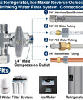 Add A Tee Brass Angle Stop Valve Three Eighths By Three Eighths By One Quarter Compression Tee For Fridge Ice Maker RO Systems Easy Install 3 Way Diverter Water Line Splitter For Water Filters showing 1/4 inch outlet and compatible tubing