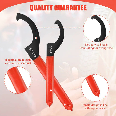 Nine Piece Adjustable Coilover Wrench Set with rubber handles highlighting durability and ergonomic design in steel material.