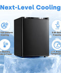 Hella Compact 2.1 Cubic Foot Upright Mini Freezer With Seven Adjustable Temperature Settings and Removable Wire Shelves for Sweet Fresh Food Storage in Dorms or Small Apartments, showcasing sleek black design.