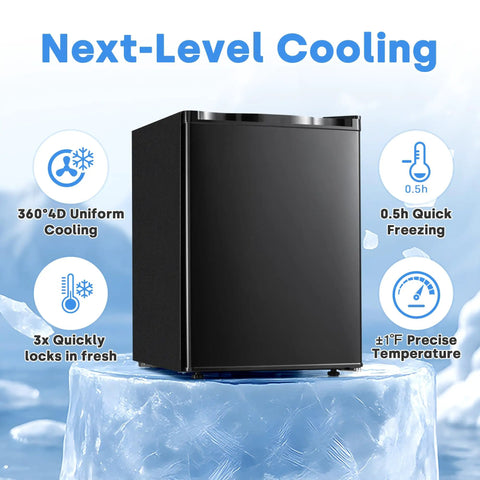 Hella Compact 2.1 Cubic Foot Upright Mini Freezer With Seven Adjustable Temperature Settings and Removable Wire Shelves for Sweet Fresh Food Storage in Dorms or Small Apartments, showcasing sleek black design.