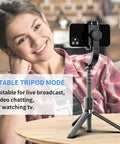 Woman using Smartphone Gimbal Stabilizer with Retractable Selfie Stick and Tripod in stable tripod mode for video chatting