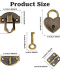 Two Piece Antique Bronze Hasp Latch Set With 27x30mm Hasp Latch And 24x21mm Mini Box Hinges Plus 22x38mm Love Locks With Keys product sizes