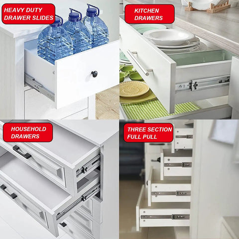 Image showing Heavy Duty Soft Close Drawer Slides For 24 Inch Cabinets Built Tough Teleslide Rail 3 Section Side Mount Ball Bearing.