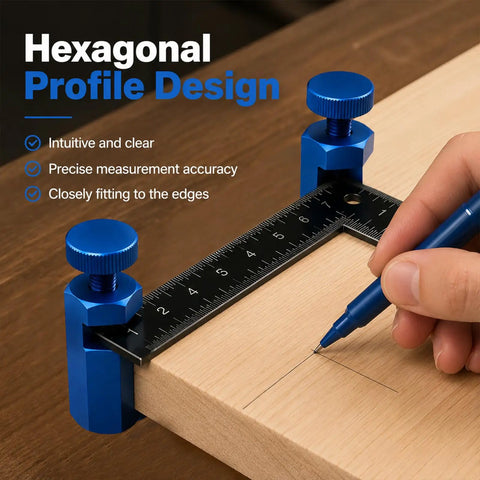 Stair Gauge Set For Framing Square With Holder For Circular Saw Guide And Carpentry Tools Hexagonal Lock And Hook Keeps Wood At A Perfect 90 Degree Angle So You Can Lock It In Fast And Reproduce Clean Right Angles Every Time, blue aluminum on framing square