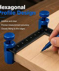 Tall Stair Gauge Block For Framing And Speed Squares With Locking Hook Attachment Dead On Carpenter Layout Guide Sweet Anodized Aluminum Craftsmanship To Nail Perfect Stringer Angles For Pro Builds Red, showing precise measurements on wood with blue knobs.