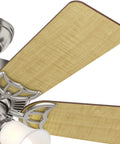 Close-up of Southern Breeze 42 Inch Brushed Nickel Ceiling Fan With LED Light Kit and wooden blade detail for modern style.