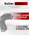 80H Heavy Duty Roller Chain 10 Ft Long With 1 Connecting Link, Carbon Steel, 120 Links, shown coiled and labeled.