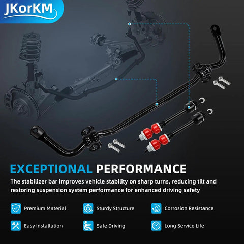 Front Stabilizer Bar And Sway Bar Link Kit For Ram 1500 2009 2010 2011 2012 2013 2014 2015 2016 2017 2018 2019 2020 2021 2022 Classic Dodge Ram Replacement 55398938AC black steel sway bar kit with end links and bolts