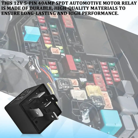 12V 5 Pin Fuel Pump Relay for Ford F-150, Explorer, Expedition, Transit - Heavy-Duty Automotive Relay Pack for a Stable Ride-Ready Electrical System, Fast Start, 40A Load, 2 Pack OE Style Replacement. Black 5-pin relay in Ford fuse box.