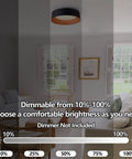 Flush Mount LED Ceiling Light 13 Inch With Matte Black Finish And Wood Accent, dimmable example in living room