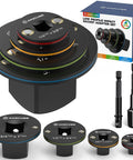 Low Profile Impact Socket Adapter Set With Color Coded Cr-Mo Drive Adapters From 1/4 To 1 Inch For Tight Spots Includes 4 Pieces And 2 Drill Socket Adapters Magnetic Anti Loosening Copper Sleeve For Secure Hold, featuring compact adapters and drill pieces, displayed with packaging.
