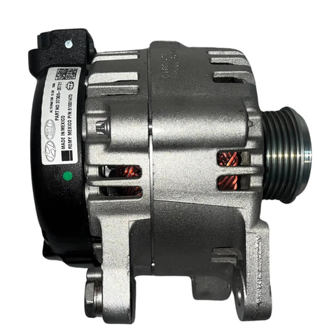 Side view of OEM Replacement Alternator For Hyundai Elantra 2017 To 2020 And Kia Forte 2019 To 2021 2.0L L4 Engine, 150 Amp, CW Rotation