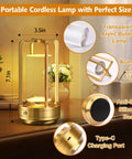 Rechargeable Cordless Table Lamp With Three Color Stepless Dimmer LED Metal Battery Operated Lantern on desk