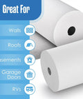 Top Shelf Reflective Insulation Roll Serving As Versatile Radiant Barrier Wrap For Attics Roofs And Rv Interiors Featuring 5000 Square Feet Coverage That Delivers Hella Efficient Heat Blocking And Straight Up Thermal Comfort Indoors, showcasing applications for walls, roofs, basements, garage doors, and RVs.
