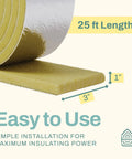 Foiled Back Fiberglass Pipe Insulation Wrap 25 Foot Long, 3 Inch Wide, 1 Inch Thick With Vapor Barrier illustration