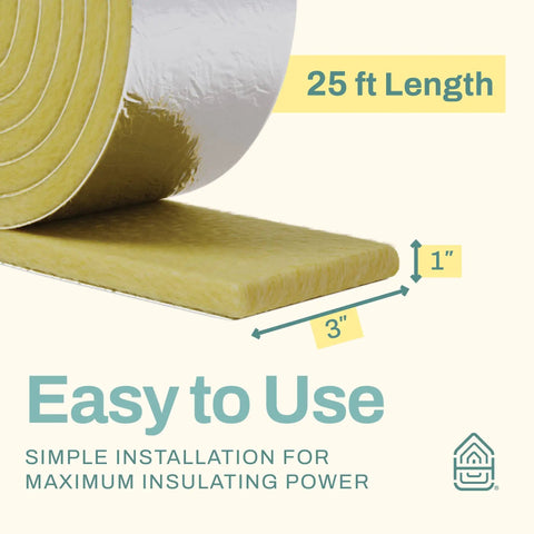 Foiled Back Fiberglass Pipe Insulation Wrap 25 Foot Long, 3 Inch Wide, 1 Inch Thick With Vapor Barrier illustration