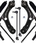 Image of Beefed-Up Front End Suspension Kit For 2012-2019 VW Beetle And 2012-2022 Passat Includes 2 Front Lower Control Arms With Ball Joints, 2 Sway Bar Links, And 4 Outer And Inner Tie Rod Ends displayed on a white background.