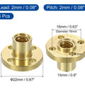 TR8x2 Brass Lead Screw Nut 4 Pack For 3D Printer Hobbyists, high precision, 2mm pitch, solid brass, 16mm center
