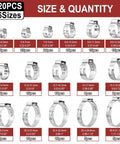 Heavy Duty Stainless Steel Ear Clamps Set 220 Pcs With 16 Sizes 5.3 To 31.1 mm Stepless Adjustable Crimp Clamps assortment display
