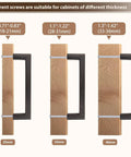 10 Pack Oil Rubbed Bronze Solid Zinc Cabinet Pulls showing screw fitment for varying cabinet thicknesses