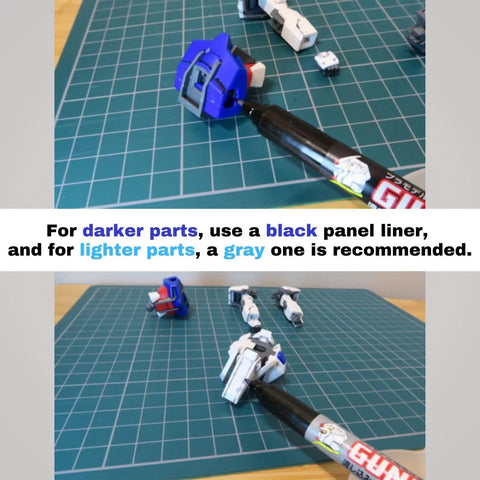 Pro Grade Panel Lining Markers Pour Type GM301 Black GM302 Gray with model parts on green cutting mat