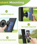 Stay Locked In Hella Secure Magnetic Golf Cart Phone Mount With Easy One Hand Snap On For Iphone And Android On Any Flat Metal Panel Perfect For Bumps And Smooth Gps Viewing; showcasing instant mounting with one-hand operation.