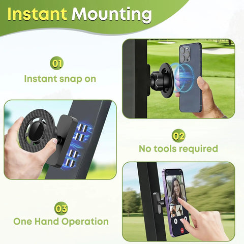 Stay Locked In Hella Secure Magnetic Golf Cart Phone Mount With Easy One Hand Snap On For Iphone And Android On Any Flat Metal Panel Perfect For Bumps And Smooth Gps Viewing; showcasing instant mounting with one-hand operation.