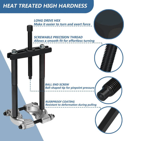 Heat treated 12-Piece Bearing Separator And Puller Set, 5-Ton Capacity, featuring long drive hex and screwable precision thread.