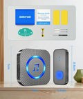 Expandable Wireless Doorbell Kit With 1300ft Range, Waterproof Outdoor Button and Plug-In Receiver with parts displayed