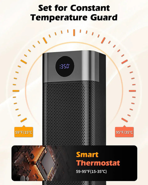 Portable 1500W Indoor Space Heater With Remote, 15.5 Inch Tall Tower Heater with digital thermostat display