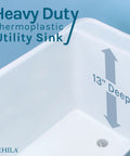 Space Saving Utility Sink With Pull-Out Chrome Faucet And Built-In Soap Dispenser White Narrow Thermoplastic Tub 13-Inch Depth
