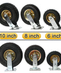 Straight Up Heavy Duty Swivel Caster Wheels Set Of Four Featuring Silent Rubber Tires And Badass Ball Bearings For Smooth Easy Rolling Across Garage Floors Workshop Furniture Projects in 10 inch, 8 inch, and 6 inch sizes