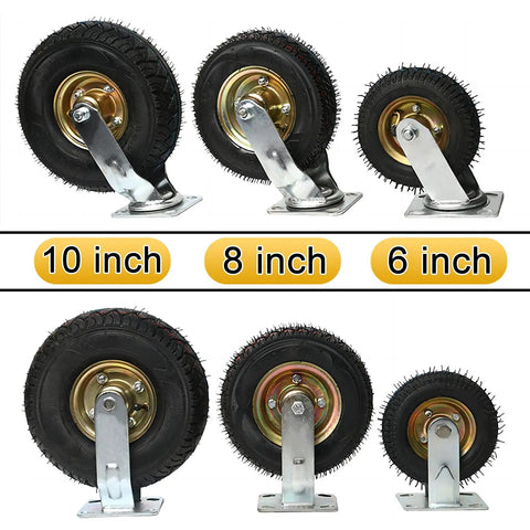 Straight Up Heavy Duty Swivel Caster Wheels Set Of Four Featuring Silent Rubber Tires And Badass Ball Bearings For Smooth Easy Rolling Across Garage Floors Workshop Furniture Projects in 10 inch, 8 inch, and 6 inch sizes