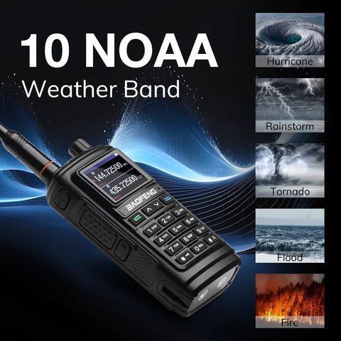 UV-17R Plus Ham Radio Multi Band Walkie Talkie 7W Long Range VHF UHF with NOAA weather channels and natural disasters graphics