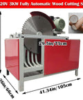 Heavy Duty Automatic Wood Cutting Saw With Pro Grade Alloy Blade Compact Shop Log Cutter For Slick Lumber Splitting And Precise Board Segments 220V 3000W Motor side view with measurements.